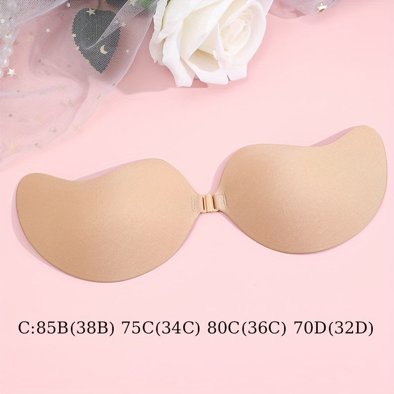 Women's Reusable Strapless Adhesive Bra Backless Stick-On Silicone Polyester Semi-Transparent Black Beige