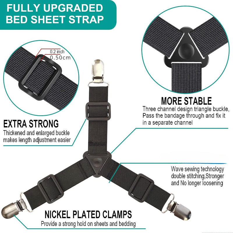 Adjustable Elastic Sheet Holders with Non-Slip Triangle Buckles for Mattress Corners