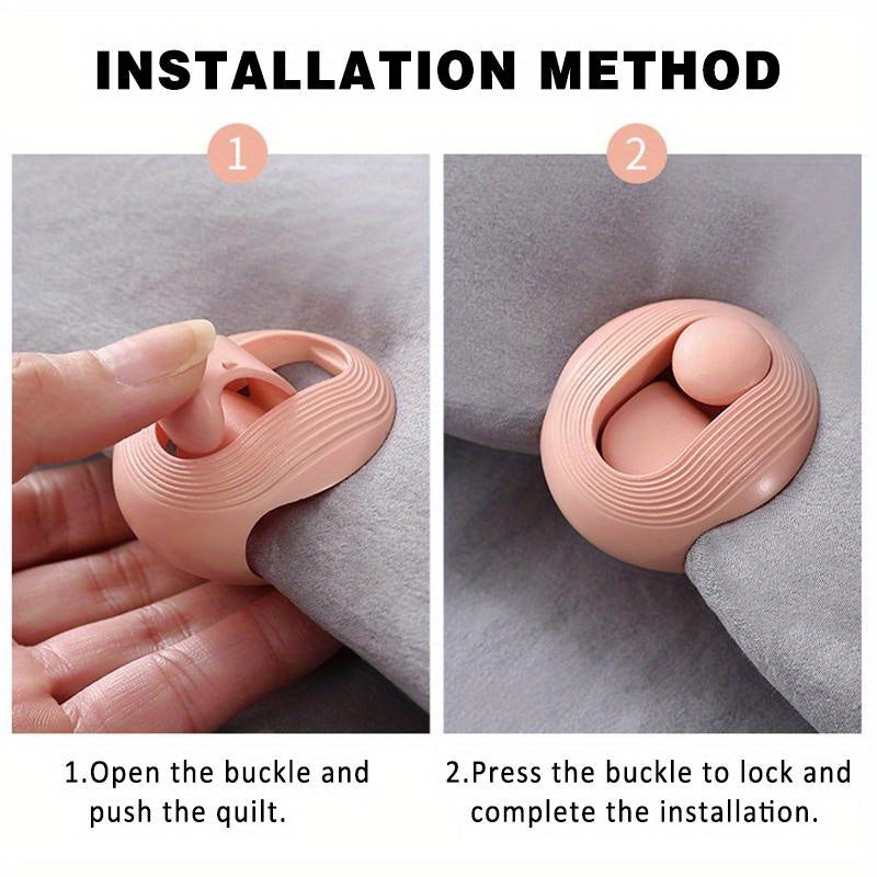 Ikki dona sirpanmaydigan yostiq tutgichlari - to'rtburchak tutqichlar, yotoq to'saklari va ko'rpa-to'saklarni mustahkam ushlab turish uchun. Ignasiz mahkamlagichlar turli ranglarda.