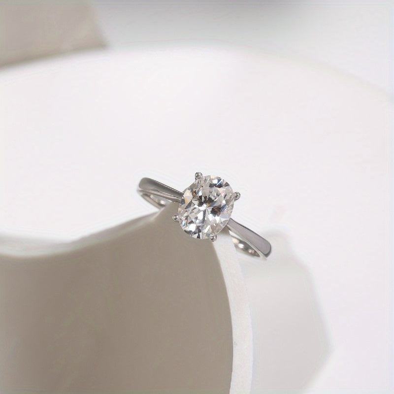 Women's Moissanite Engagement Ring 2 Carat Goose Egg Sterling Silver Gift Box