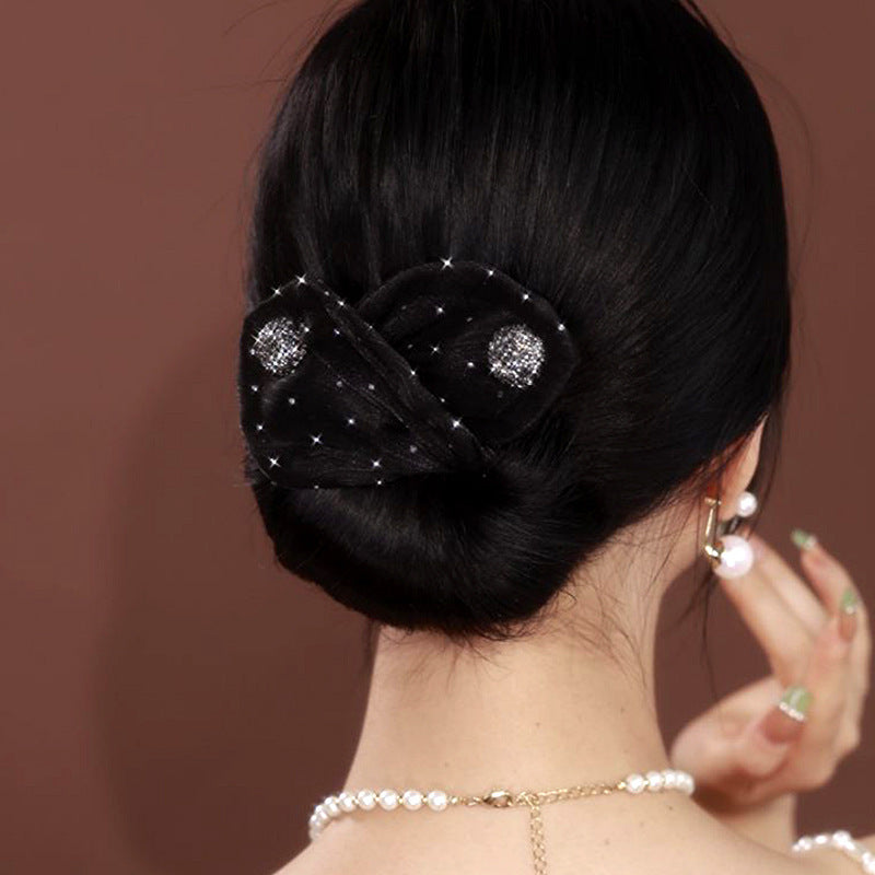 Black Bow Hair Clip with Sparkling Embellishments for Women Valentine’s Day Party Accessory