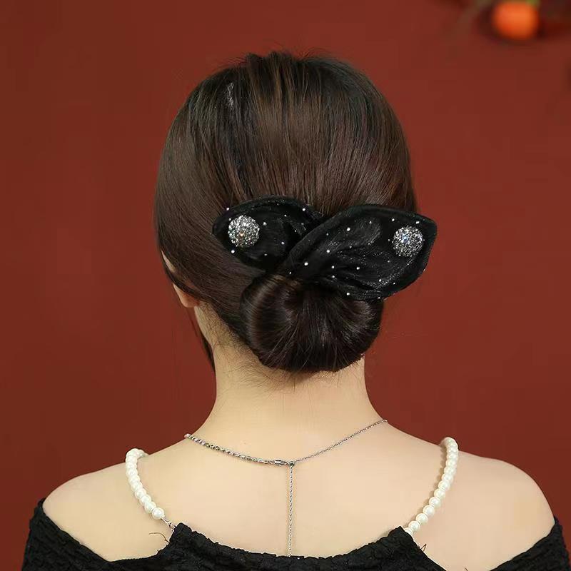 Black Bow Hair Clip with Sparkling Embellishments for Women Valentine’s Day Party Accessory