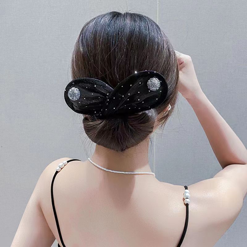 Black Bow Hair Clip with Sparkling Embellishments for Women Valentine’s Day Party Accessory