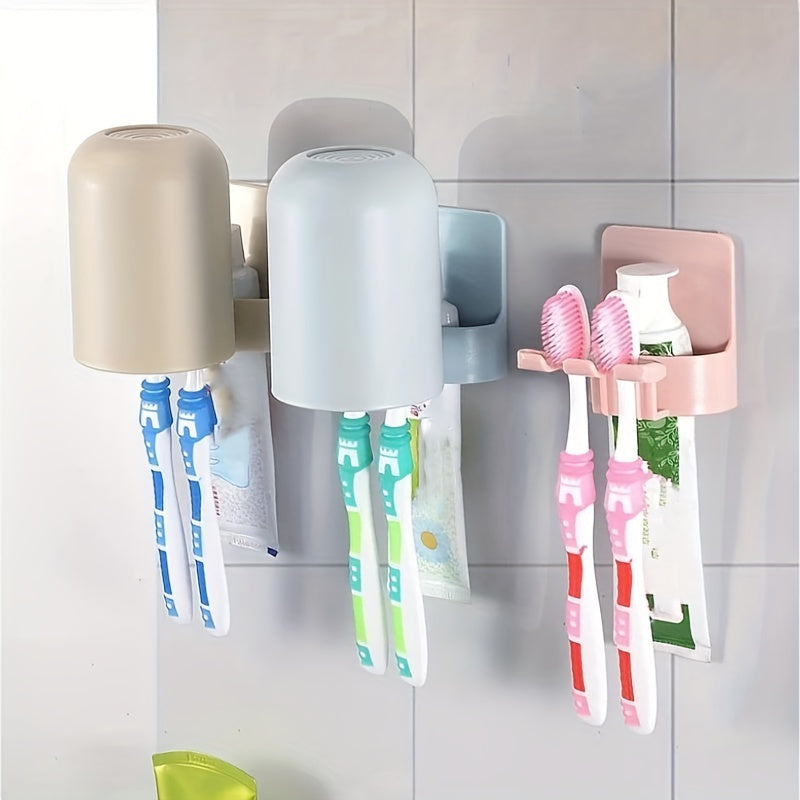 Wall-Mounted Toothbrush Holder Bathroom Storage Punch-Free Multifunctional