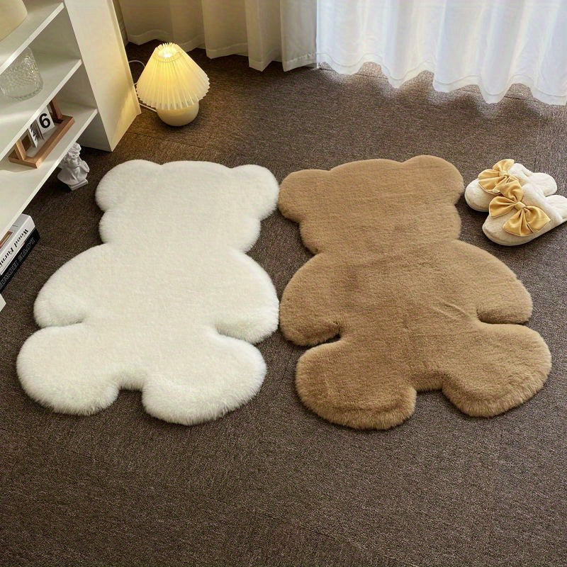 Bear-Shaped Area Rug Soft Furry Throw Carpet Anti-Fatigue Floor Mat for High Traffic Areas