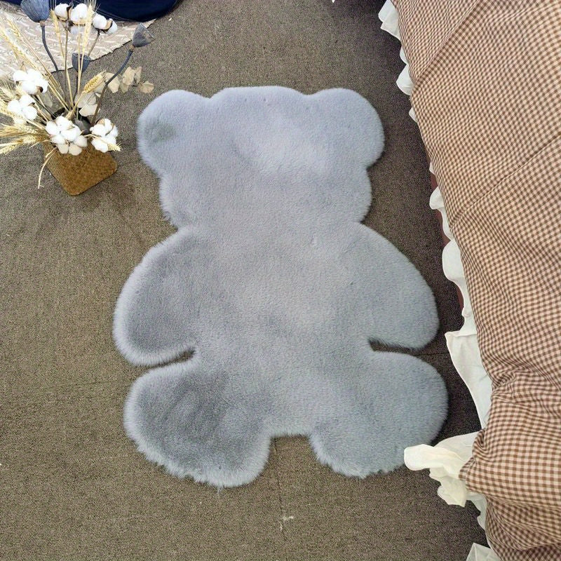 Bear-Shaped Area Rug Soft Furry Throw Carpet Anti-Fatigue Floor Mat for High Traffic Areas