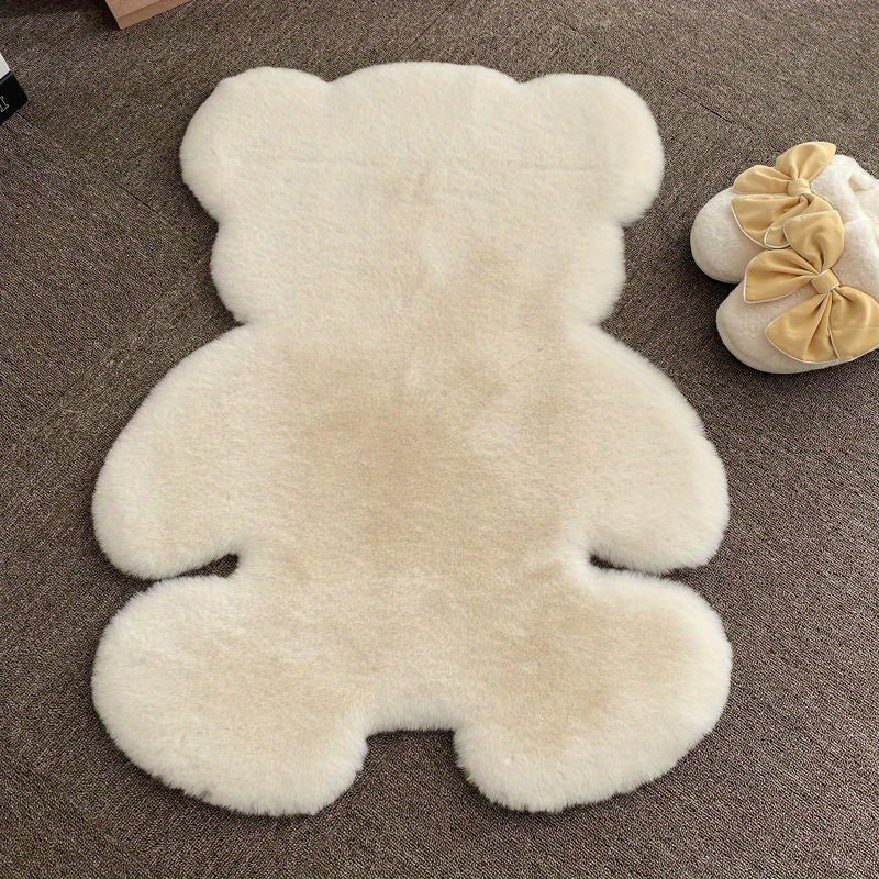 Bear-Shaped Area Rug Soft Furry Throw Carpet Anti-Fatigue Floor Mat for High Traffic Areas