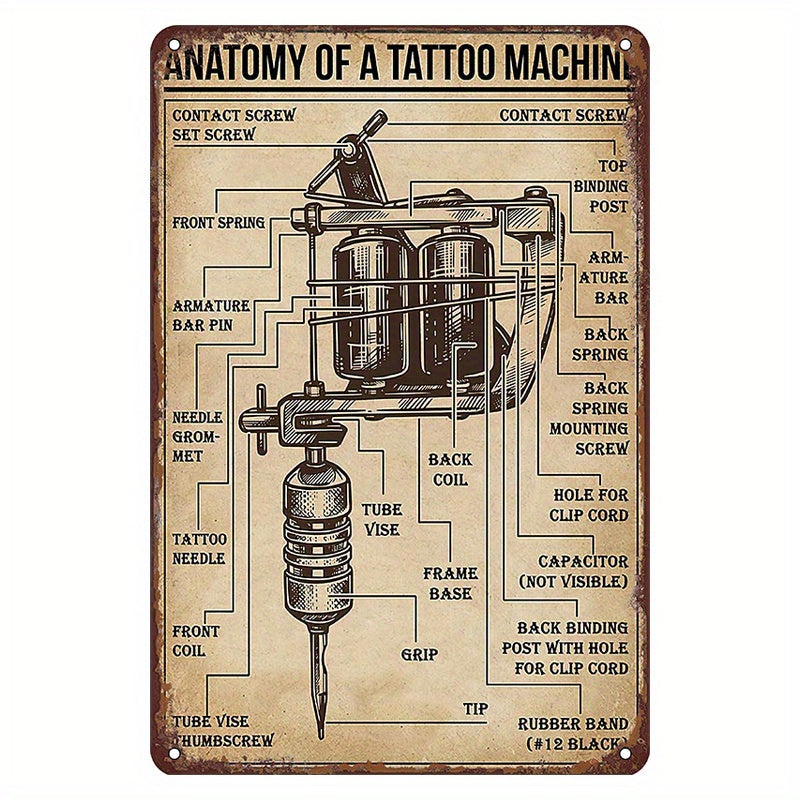 Anatomy of a Tattoo Machine Metal Wall Art Sign for Tattoo Shops and Home Decor