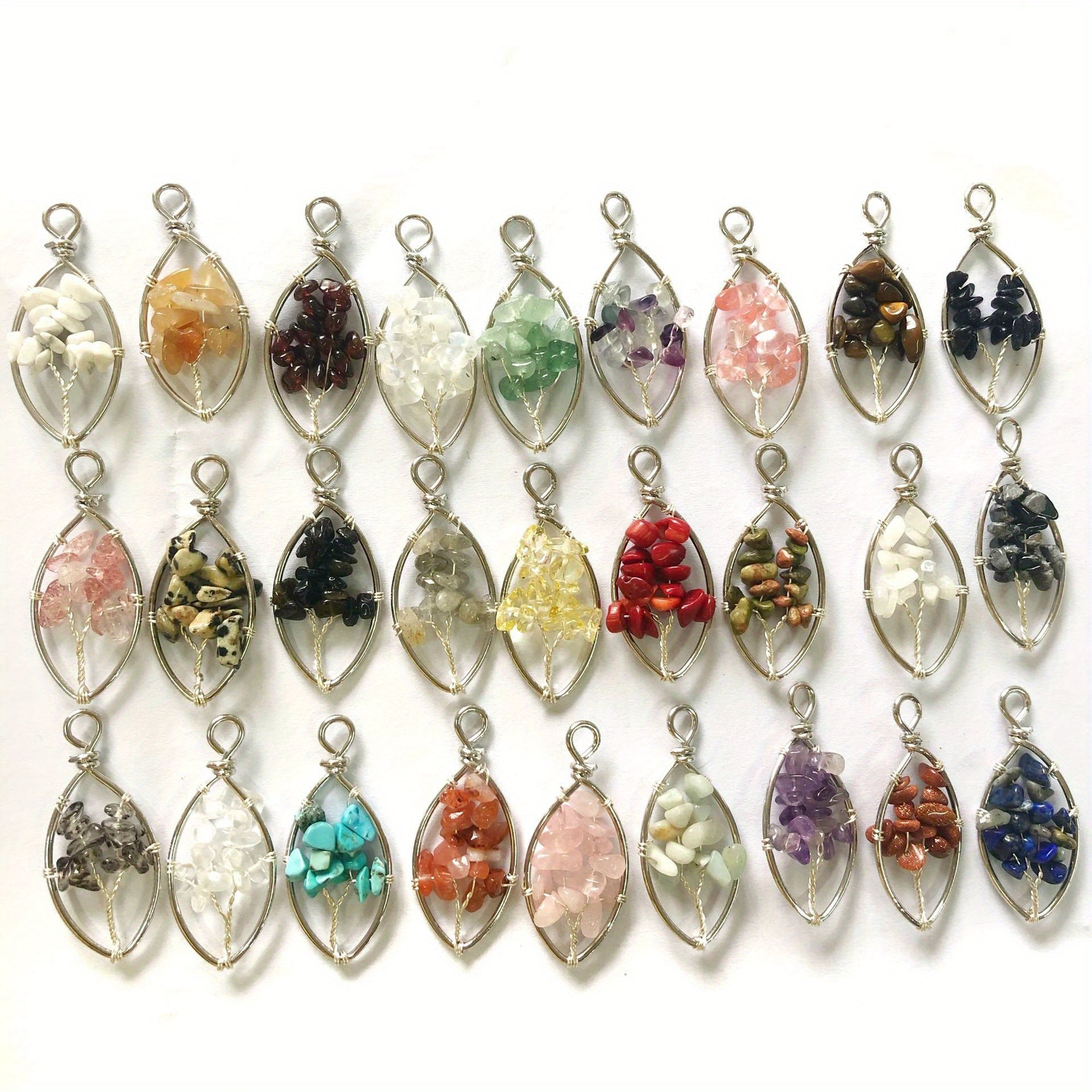 Set of 10 Tree of Life and Eye Pendants with Natural Crystal Stones for Jewelry Making