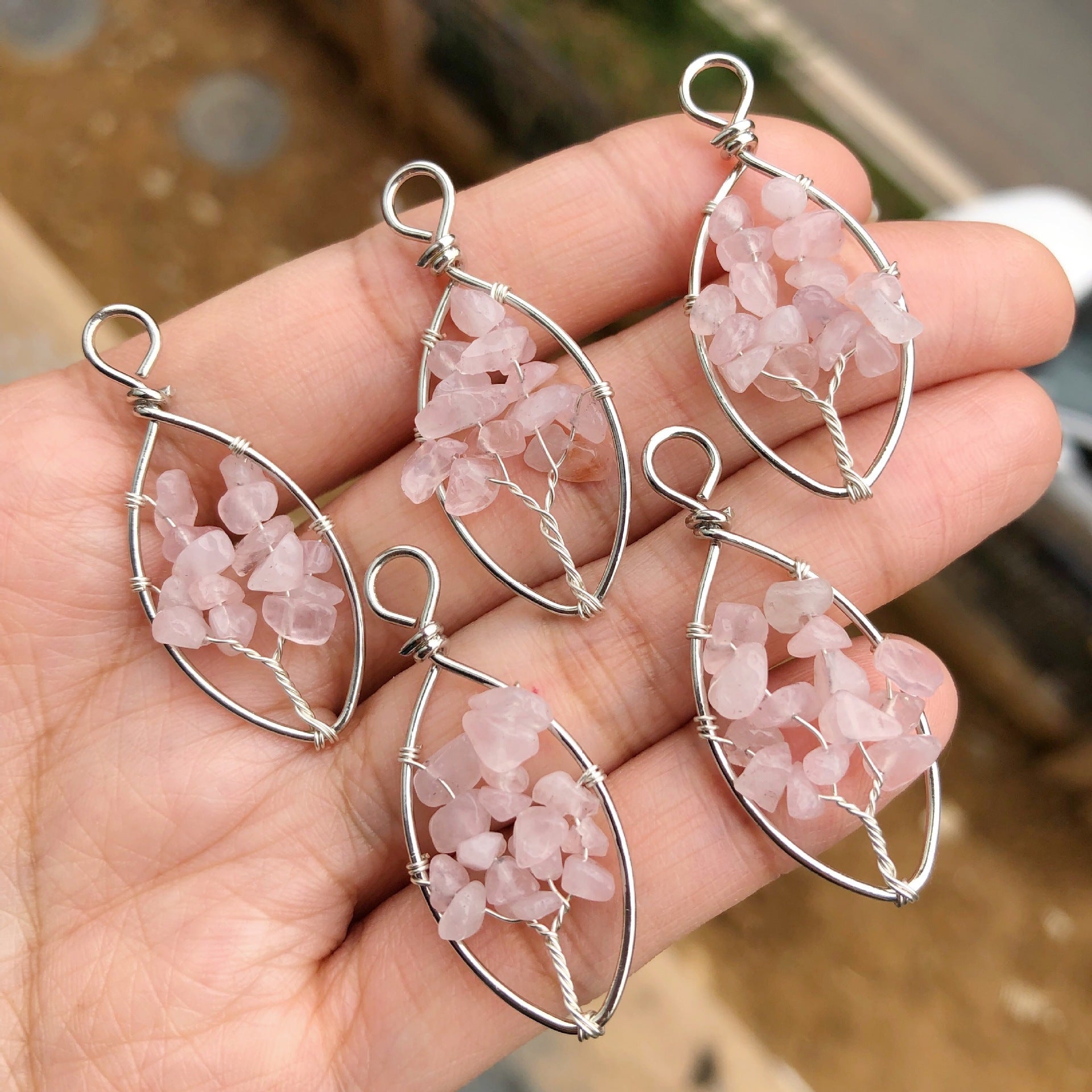 Set of 10 Tree of Life and Eye Pendants with Natural Crystal Stones for Jewelry Making