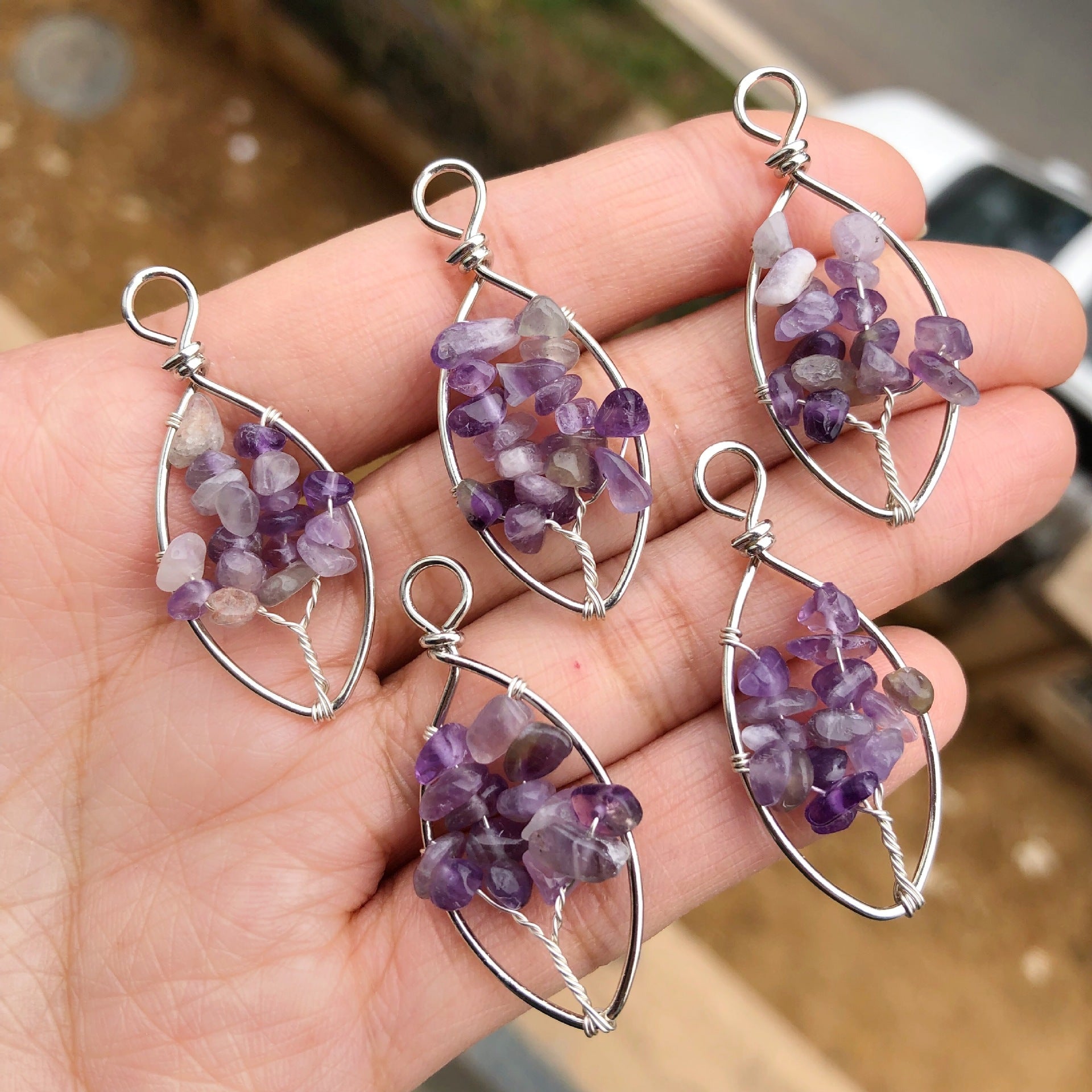 Set of 10 Tree of Life and Eye Pendants with Natural Crystal Stones for Jewelry Making