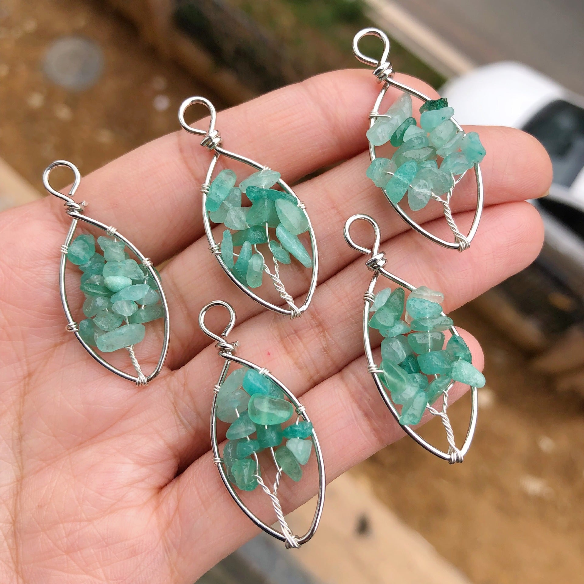 Set of 10 Tree of Life and Eye Pendants with Natural Crystal Stones for Jewelry Making