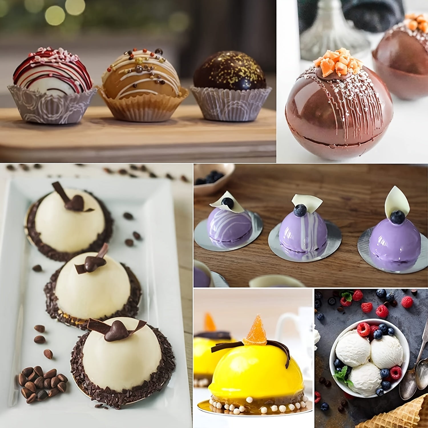 Multi-Functional Silicone Mold for Hot Cocoa Bombs 6 Half Spheres Non-Stick
