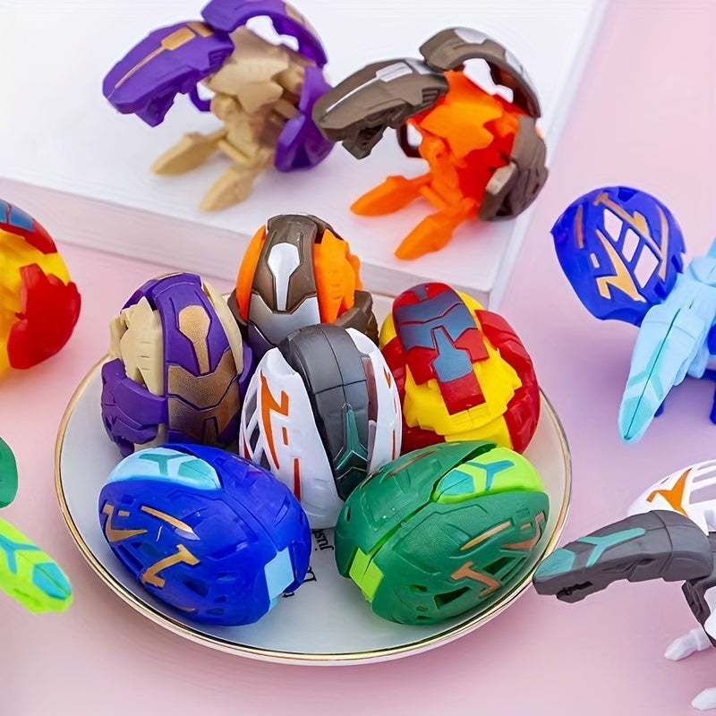 6-Pack Dinosaur Robot Toy Set with Shapeshifting Features and Plastic Easter Egg Decorations