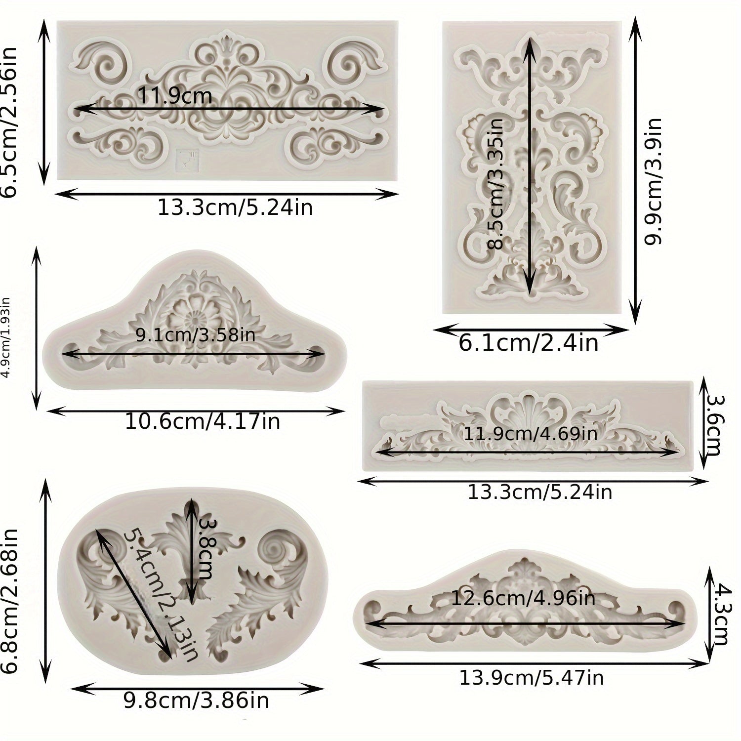 Silicone Mold for Intricate Baroque Scroll Relief Designs for Fondant and Cake Decorating