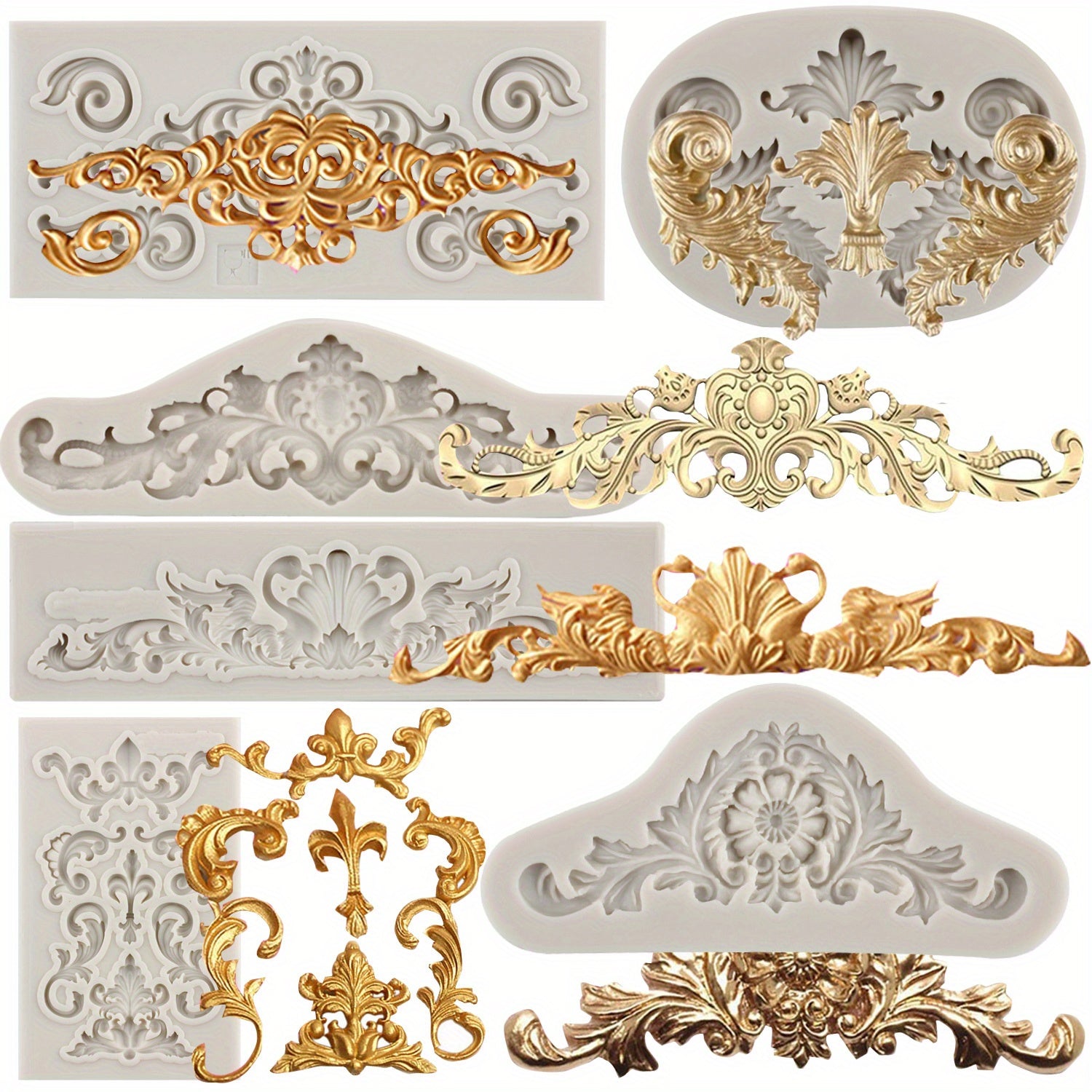 Silicone Mold for Intricate Baroque Scroll Relief Designs for Fondant and Cake Decorating