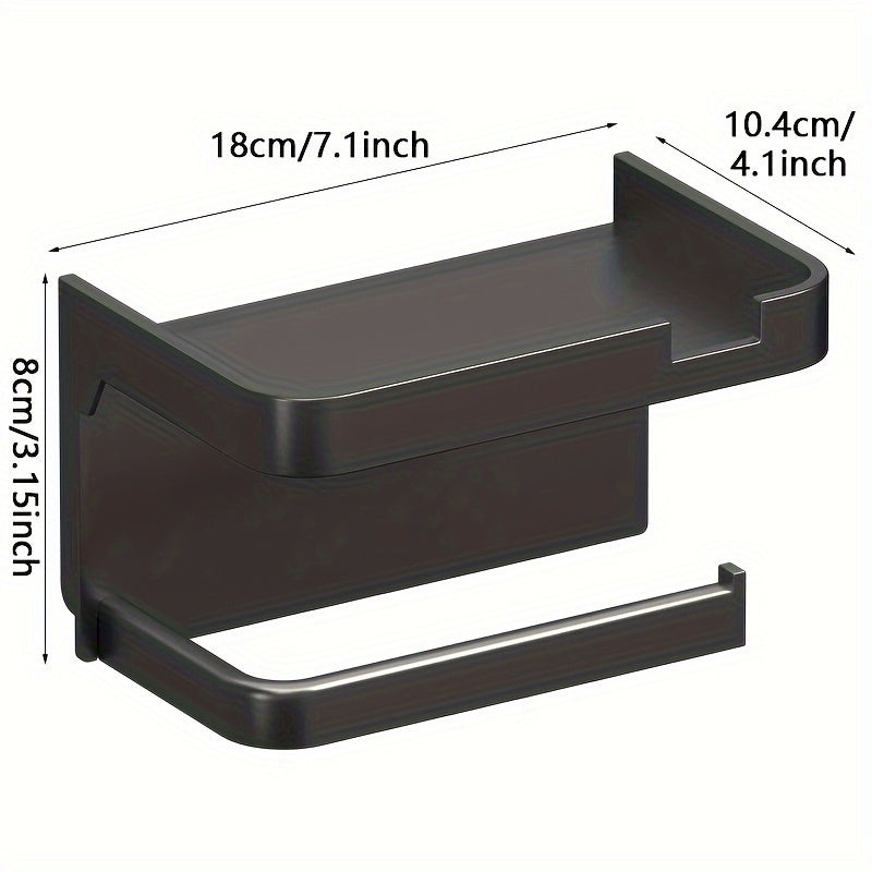 Black Plastic Toilet Paper Holder with Drawer Wall Mount Bathroom Organizer