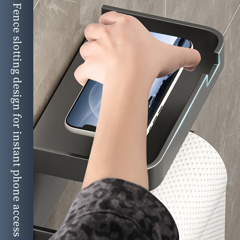 Самоклеящийся держатель для туалетной бумаги с ящиком для хранения бумаги и телефона.