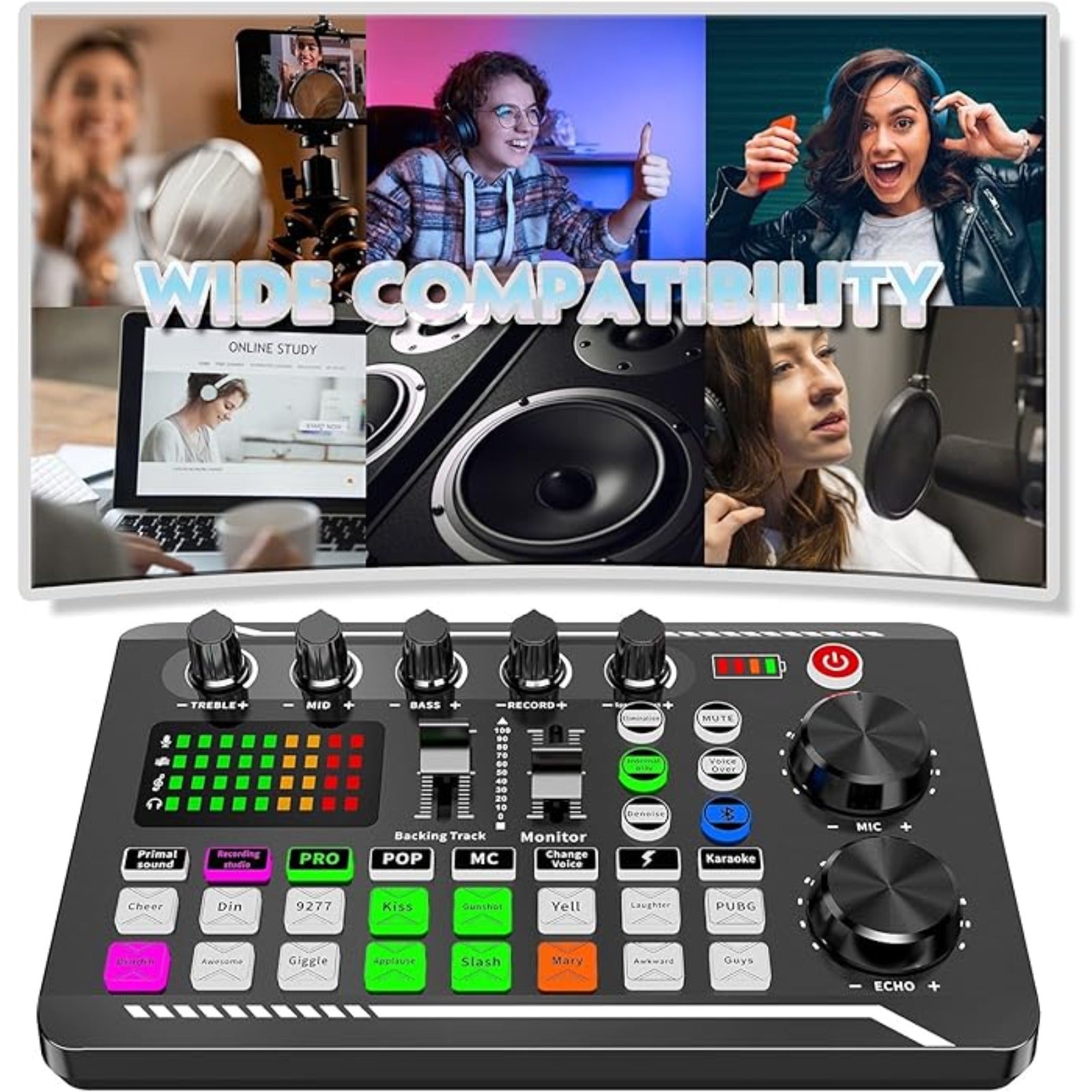 Mezclador de audio profesional con carga USB, efectos DJ, cambiador de voz para PC y smartphone, negro