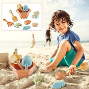 10-Piece Beach Toy Set for Kids Sandcastle Building with Construction Trucks and Spade