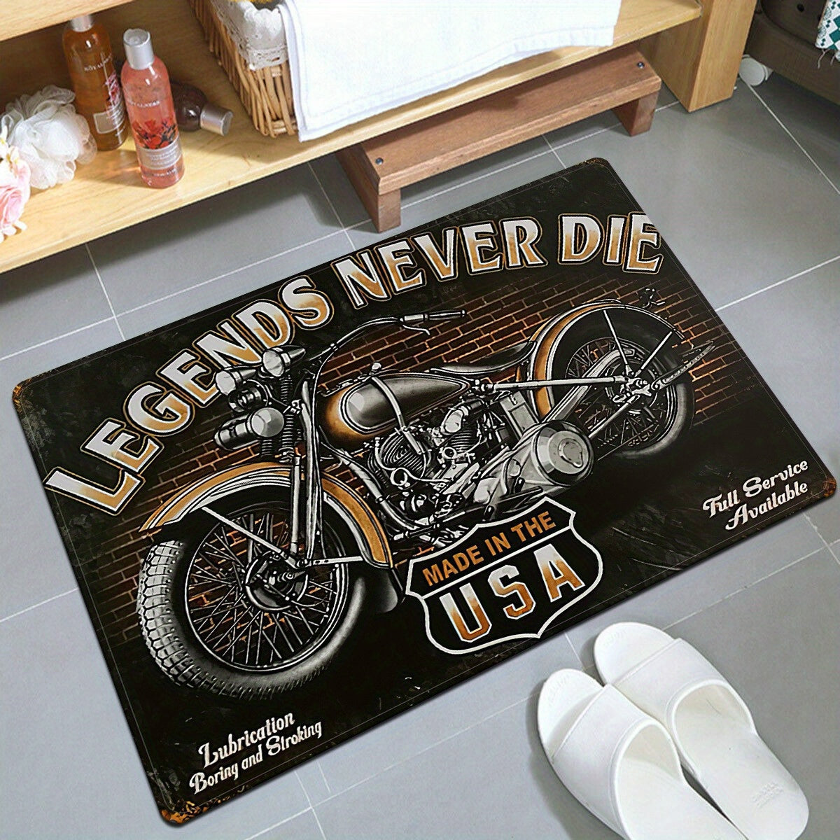 Vintage Biker Doormat Non-Slip Soft Home Decor Bathroom Rug