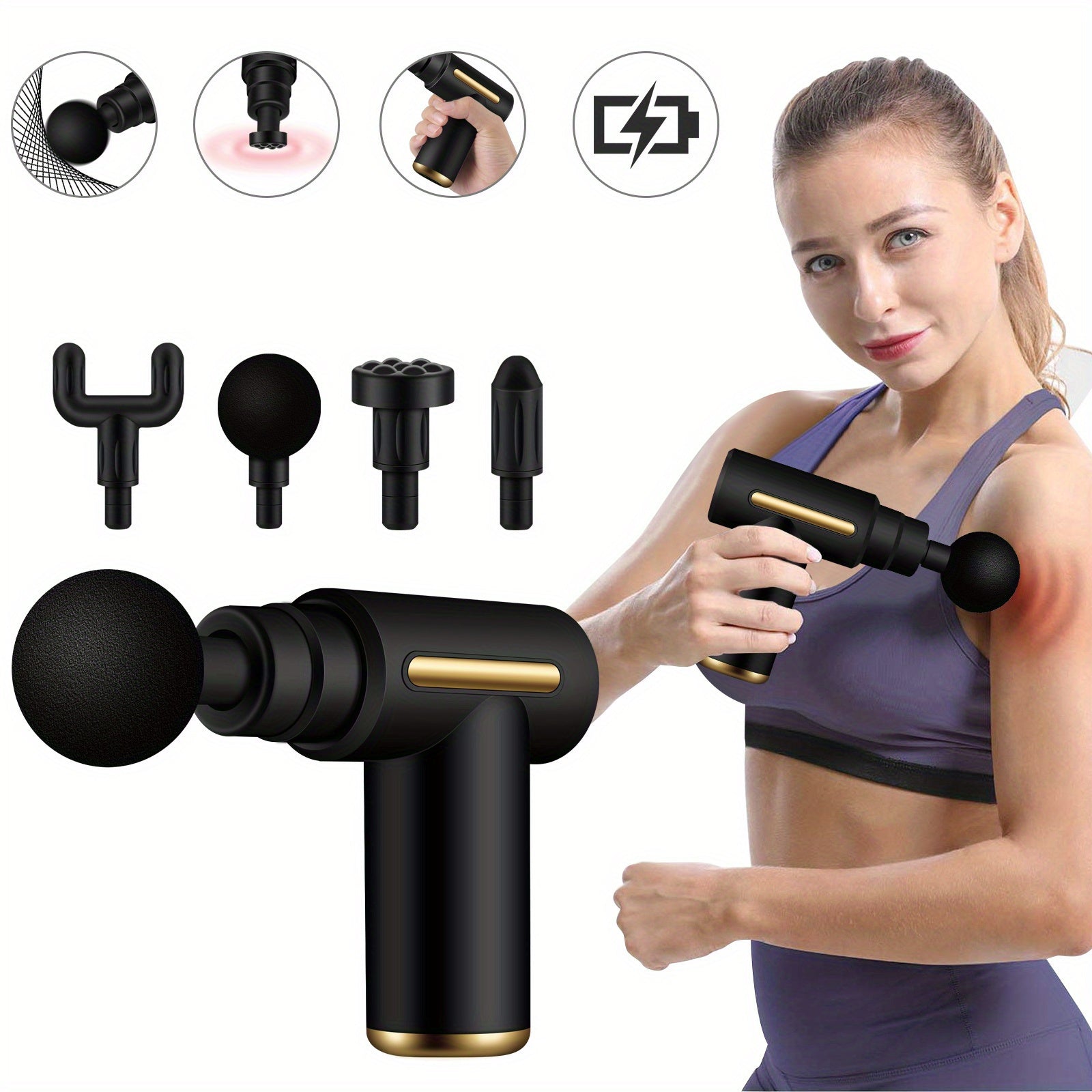 Portable Fascia Body Massage Gun with LED Touch Screen 4 Replaceable Heads Rechargeable Deep Tissue Electric Massager