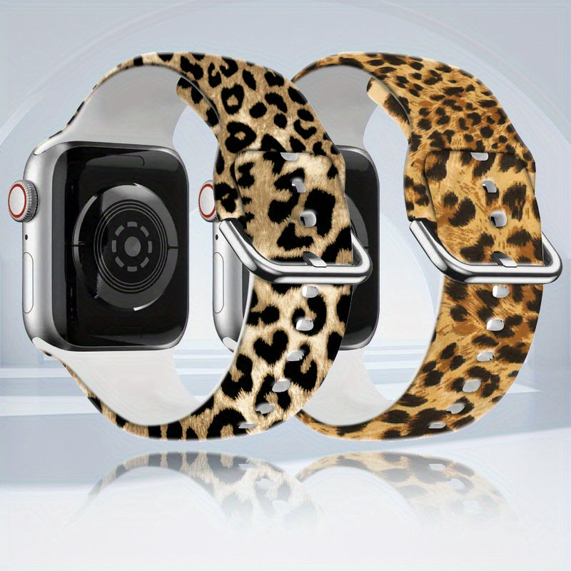 Leopard Print Silicone Watch Strap for iWatch Series Ultra, Ultra2, 10, 9, 8, 7, 6, 5, 4, 3, 2, 1, and SE