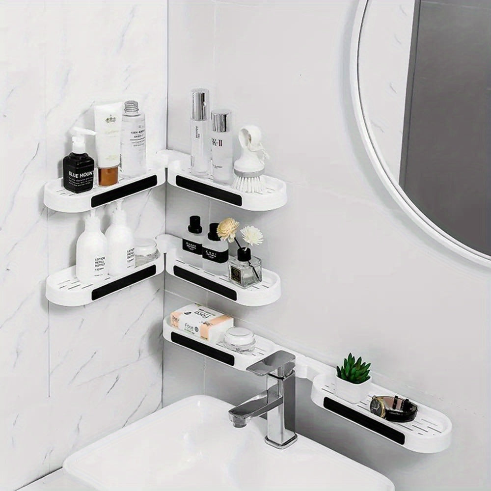 Corner Shelf with Rotatable Design and Drainage System for Bathroom and Kitchen Storage White Gray Black
