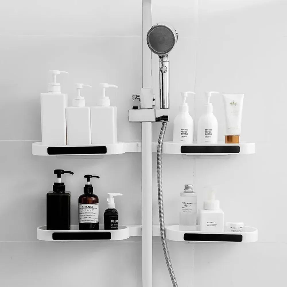 Corner Shelf with Rotatable Design and Drainage System for Bathroom and Kitchen Storage White Gray Black