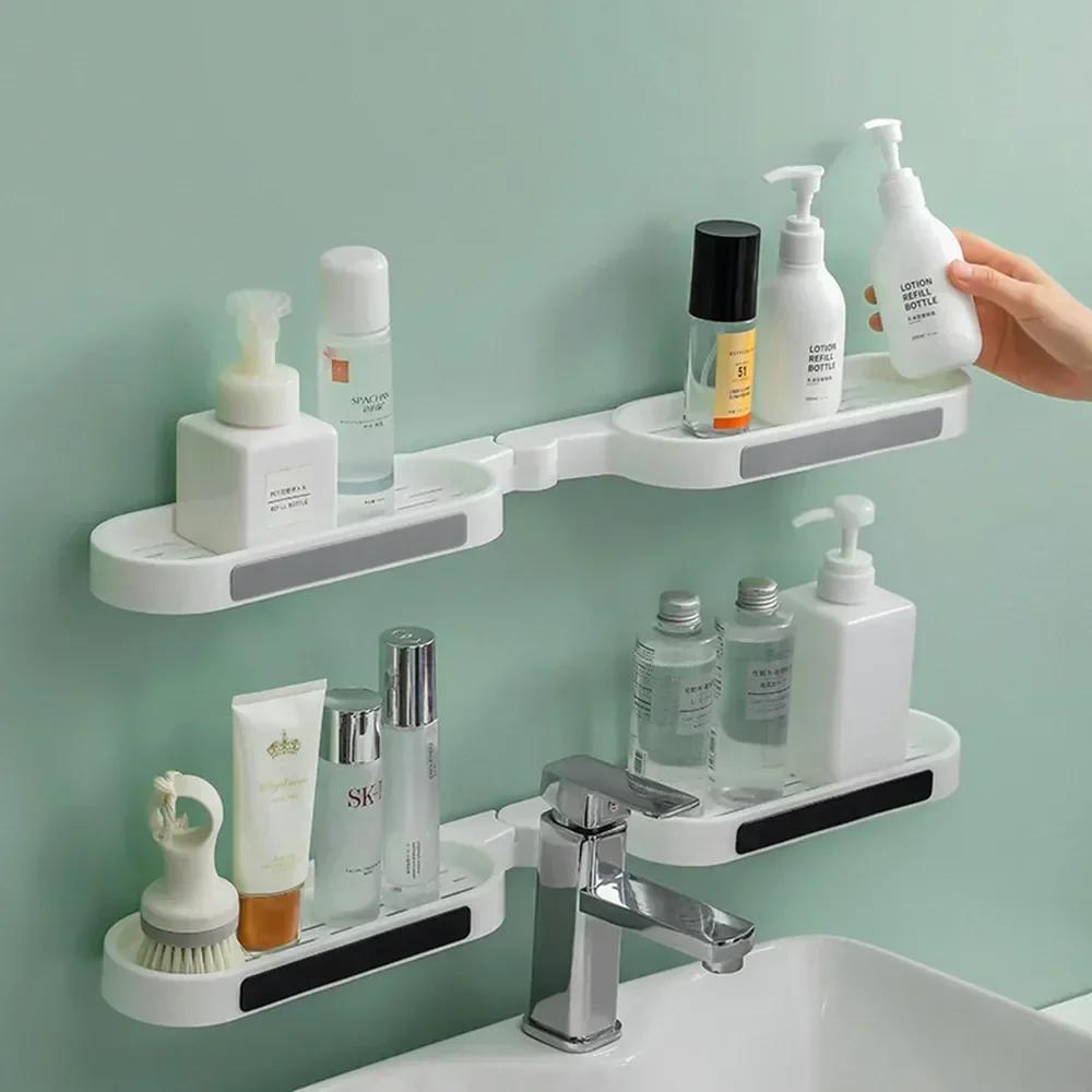 Corner Shelf with Rotatable Design and Drainage System for Bathroom and Kitchen Storage White Gray Black