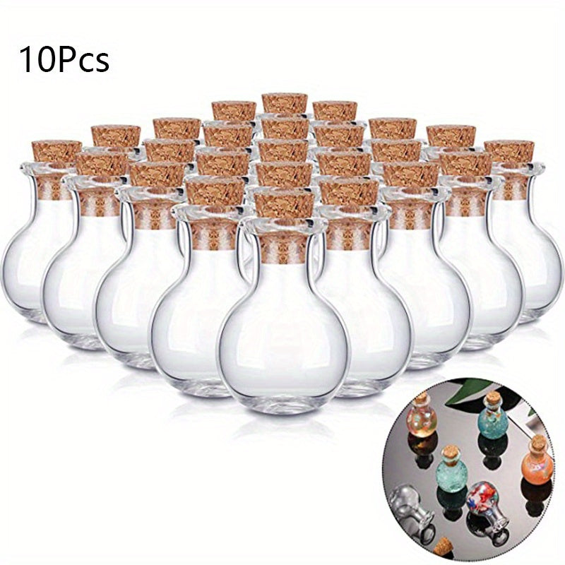 Set of 10 Small Glass Bottles with Mini Corks for Potions and Crafts