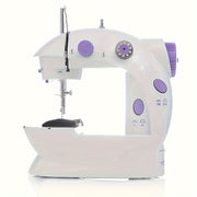 Mini Electric Sewing Machine White Dual Power Automatic Stitching Compact