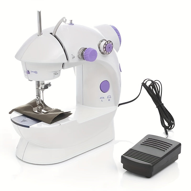 Mini Electric Sewing Machine White Dual Power Automatic Stitching Compact