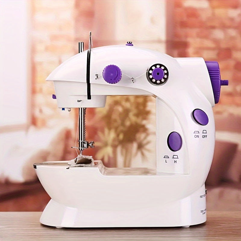 Mini Electric Sewing Machine White Dual Power Automatic Stitching Compact