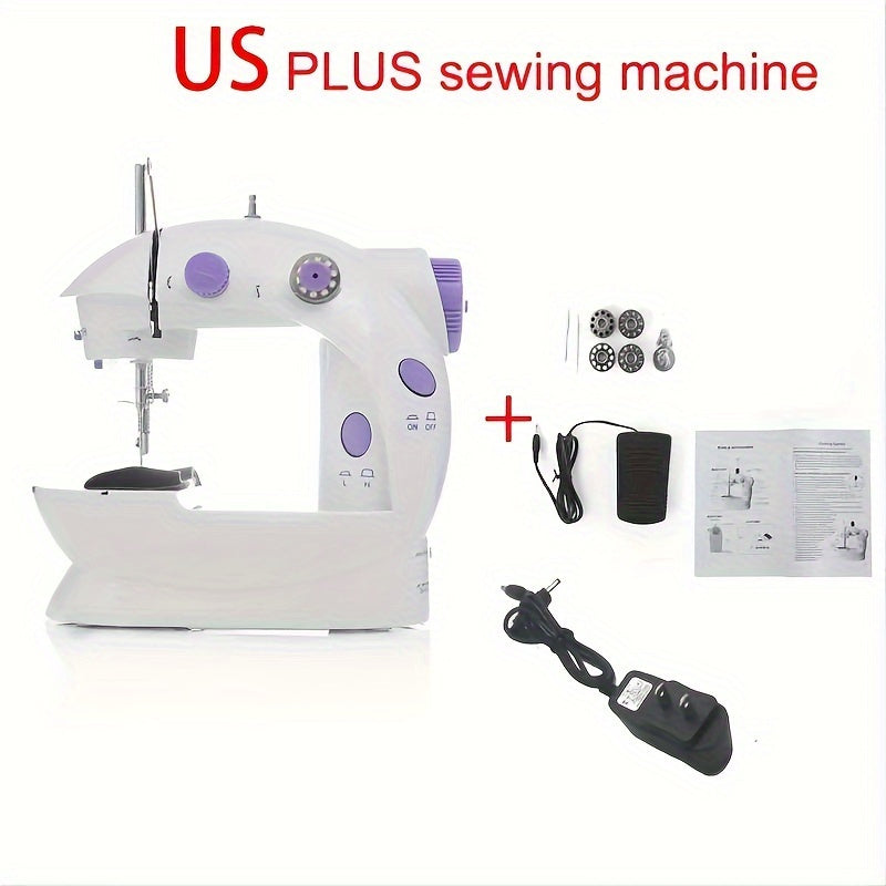 Mini Electric Sewing Machine White Dual Power Automatic Stitching Compact