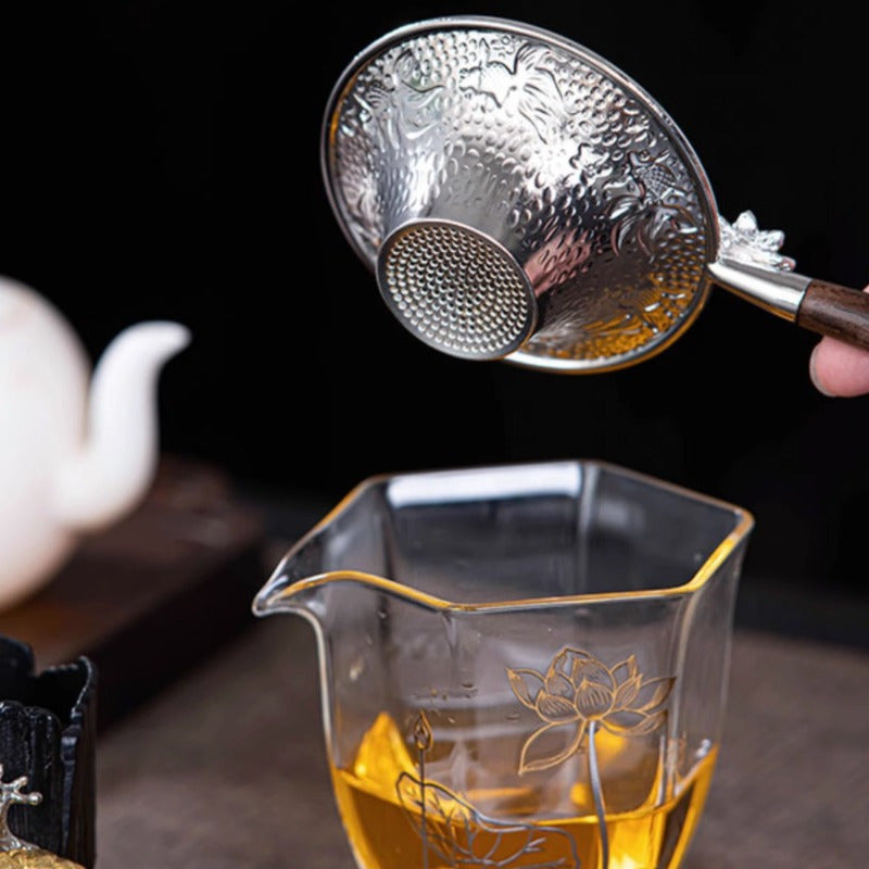 Filtro de té de acero inoxidable 304 con mango de madera para ceremonias de té Kung Fu