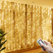 600 LED Fairy Curtain String Lights 5.97m USB Remote Control Yellow Garland for Home Decor