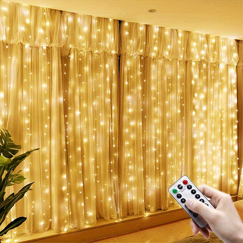 600 LED Fairy Curtain String Lights 5.97m USB Remote Control Yellow Garland for Home Decor