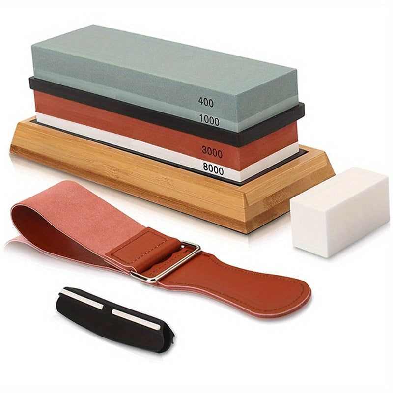 Set of 9 Kitchen Knife Sharpening Stones with Grits, Sharpening Kit, and Tools