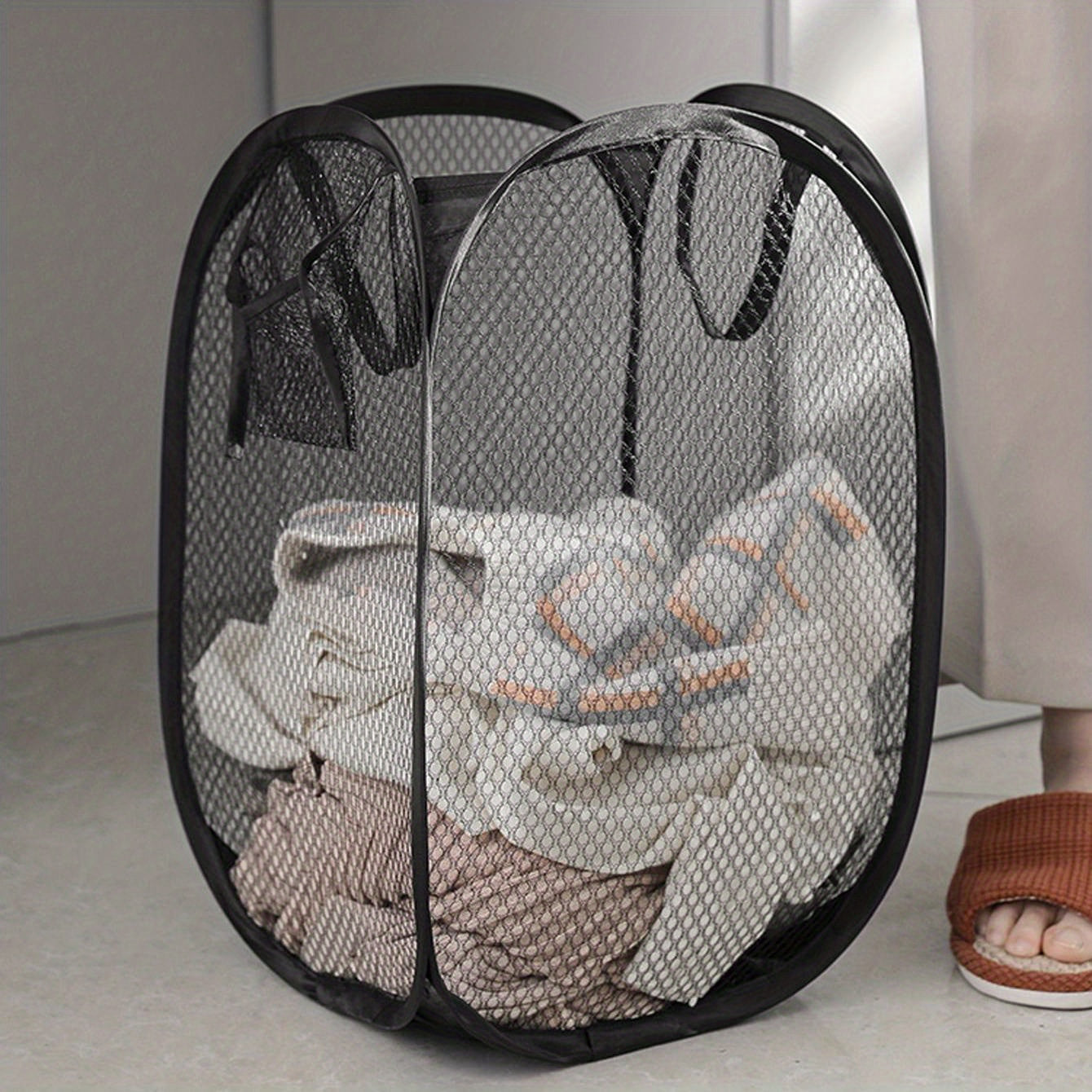Foldable Mesh Laundry Hamper with Handle for Dirty Clothes Storage