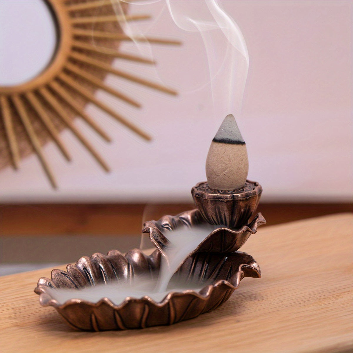 Backflow Incense Burner Metal Lotus Leaf Retro Home Decor Gift