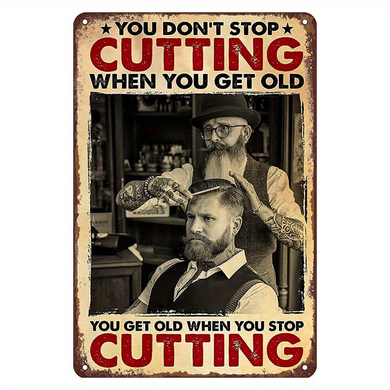 Metal Sign for Haircut Keep Cutting Tin Sign for Salon Barber Shop Home Wall Decor