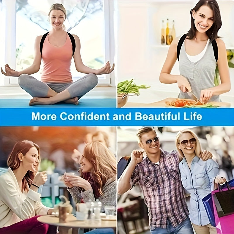 Black Adjustable Posture Corrector Belt for Men and Women with Lumbar and Clavicle Support