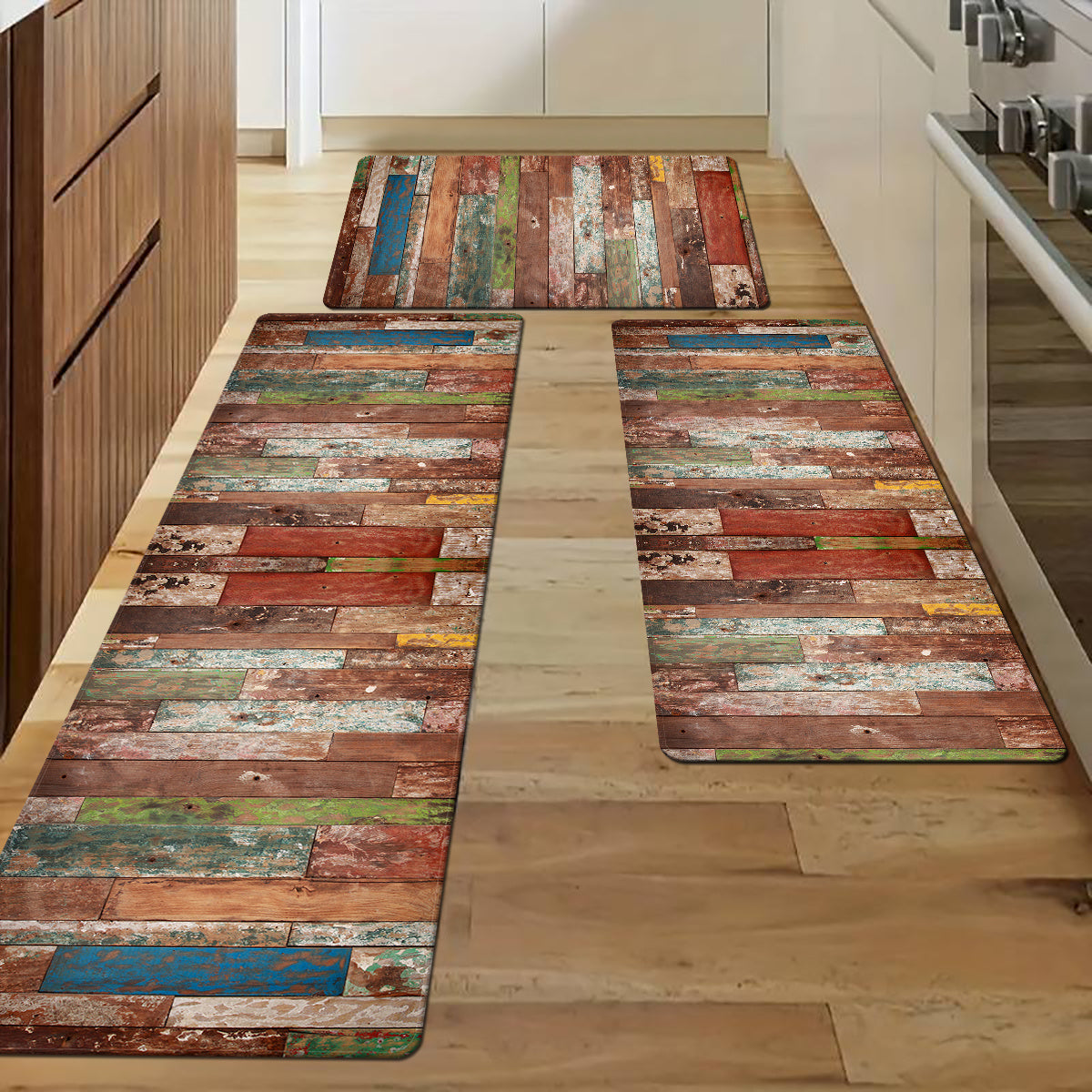 Vintage Wood Plank Non-Slip Kitchen Rug with Soft Comfort for Kitchen Bathroom Laundry