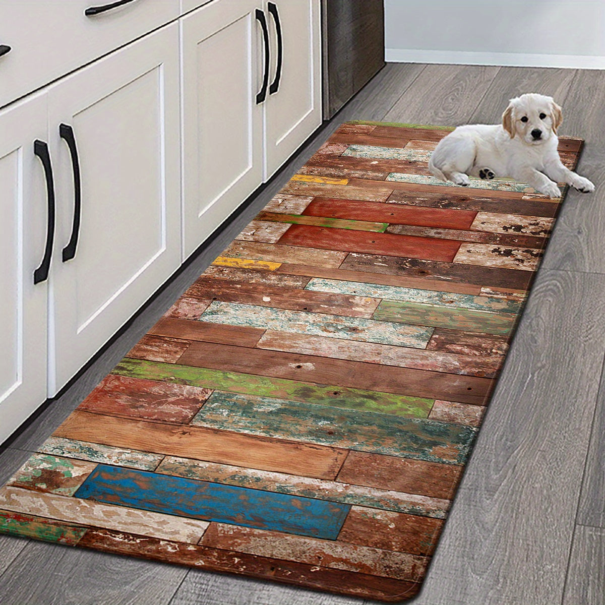 Vintage Wood Plank Non-Slip Kitchen Rug with Soft Comfort for Kitchen Bathroom Laundry