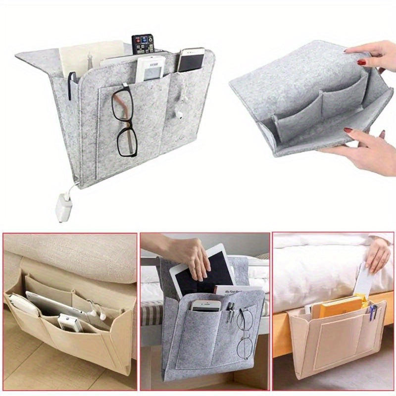 Hanging Bedside Storage Bag for Phone Remote Tissues and Books Bedroom Dorm Organizer