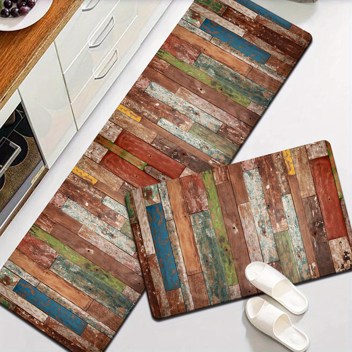 Retro Striped Kitchen Mat Cushioned Absorbent Non-Slip Bath Pad for Living Room Entryway