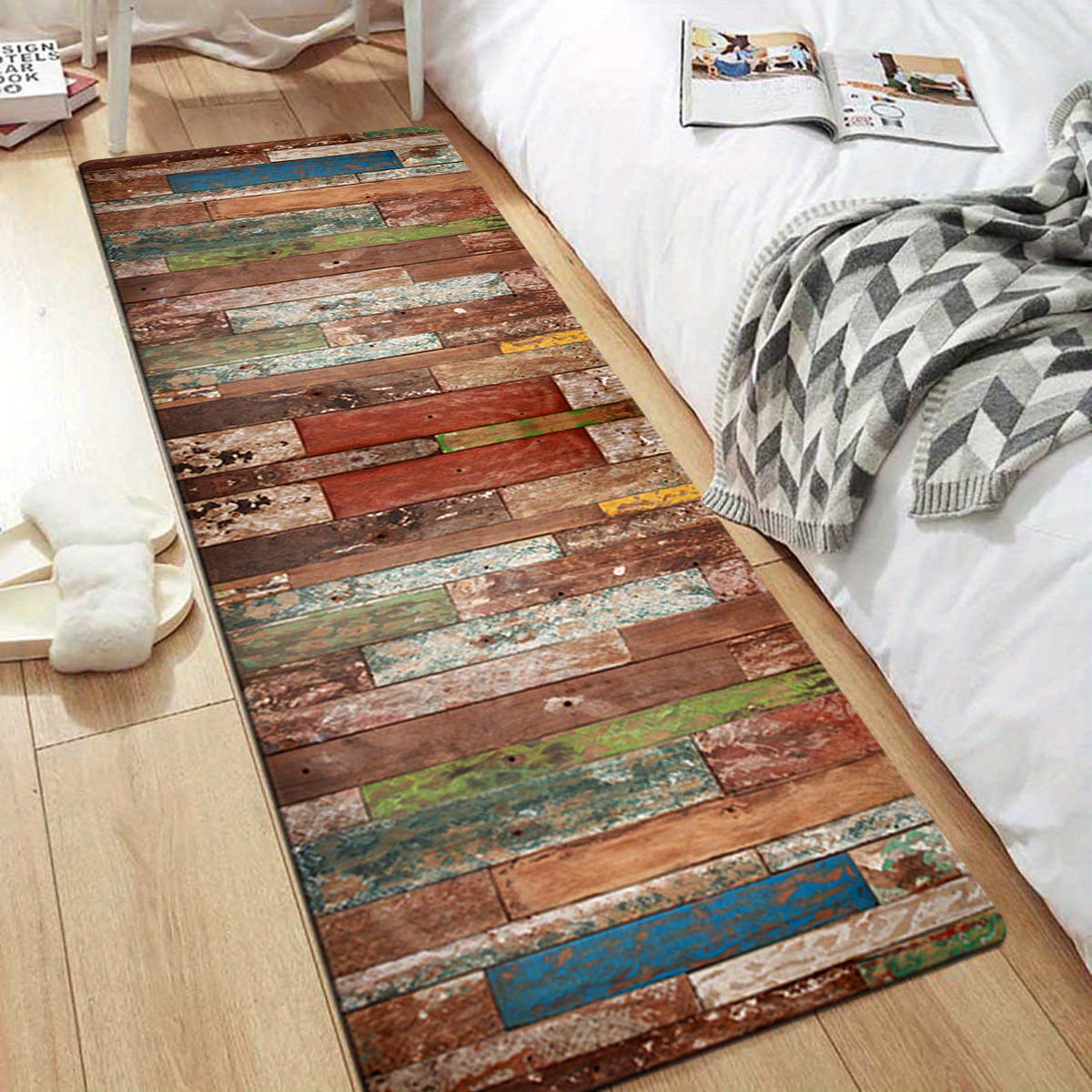 Retro Striped Kitchen Mat Cushioned Absorbent Non-Slip Bath Pad for Living Room Entryway