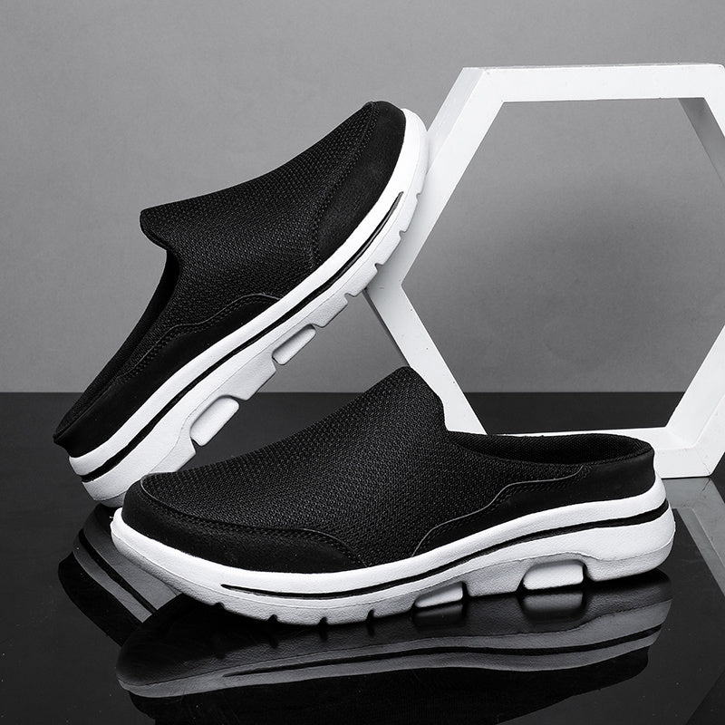Men's Breathable Black and White Mules with Cushioned Insole for Comfort