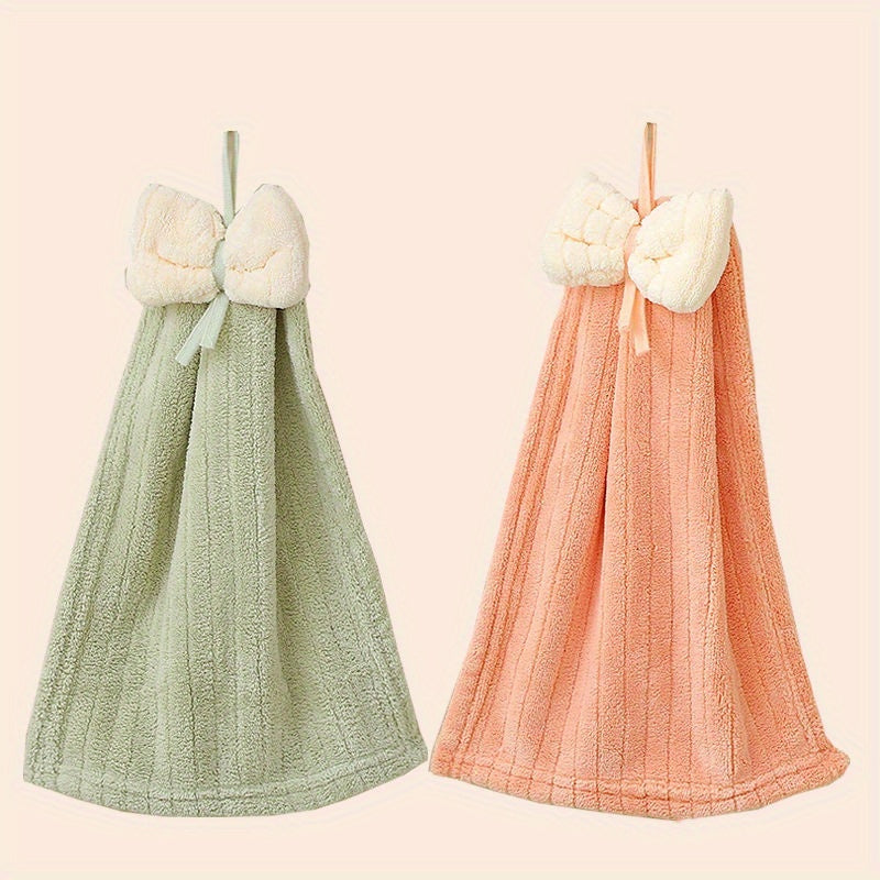 2pc Microfiber Hand Towels Hangable Absorbent Pastel Colors Kitchen Bathroom